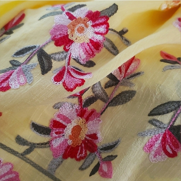 Boho 2XL Chic Artisy Yellow Lagenlook Embroidered Floral Tunic Top - Picture 9 of 9